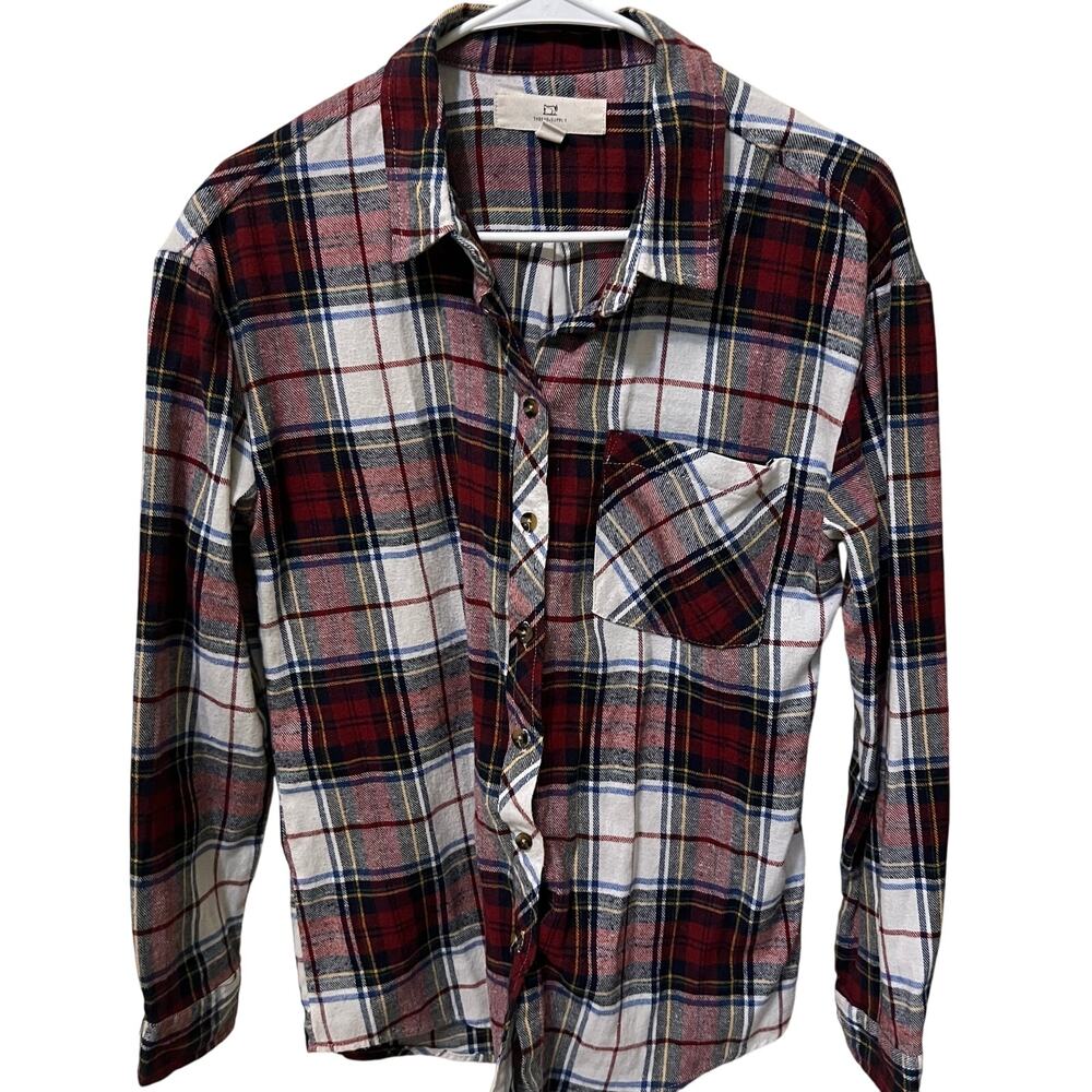 Thread & Supply Women's Red & White Plaid Flannel Button Up Shirt Size XS Y2K